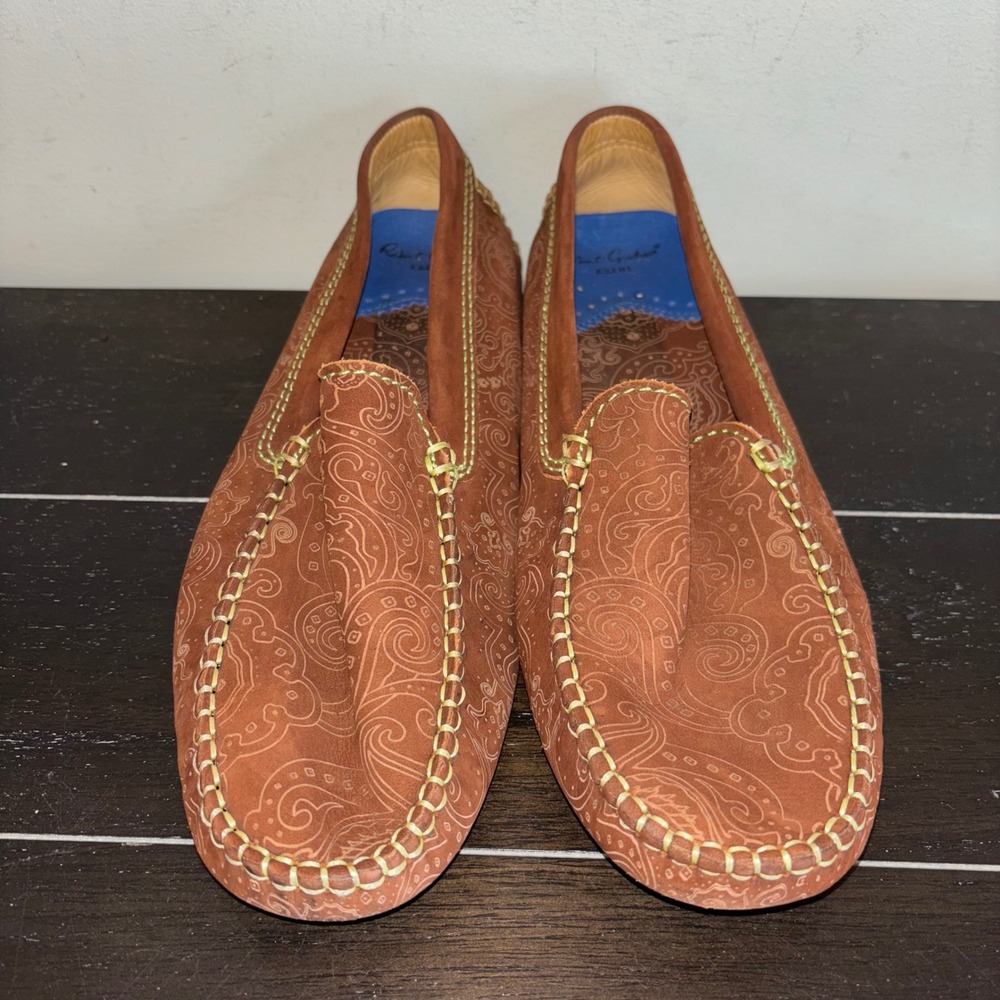 Robert Graham | Mens Size 9 | Brown Paisley Leather Driving Loafer Shoes - Picture 5 of 12